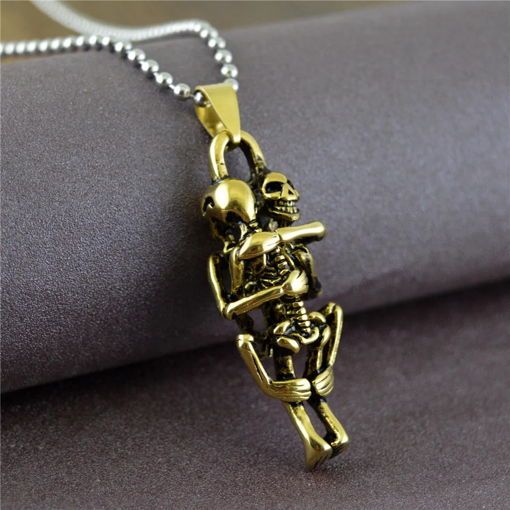 

Retro Personality Skull Pendant Necklace Fashion Men Women Dead Also Want Love Stainless Steel Necklace Romantic Lovers Jewelry