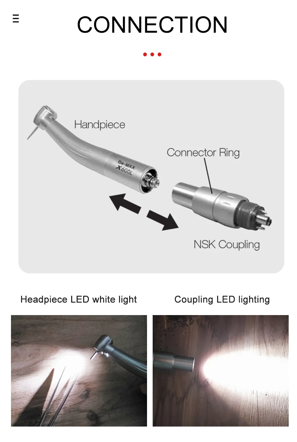 ASIN De-MAX X600L X700L type Dental Optic LED High Speed Surgical Optical Handpiece with generator tool