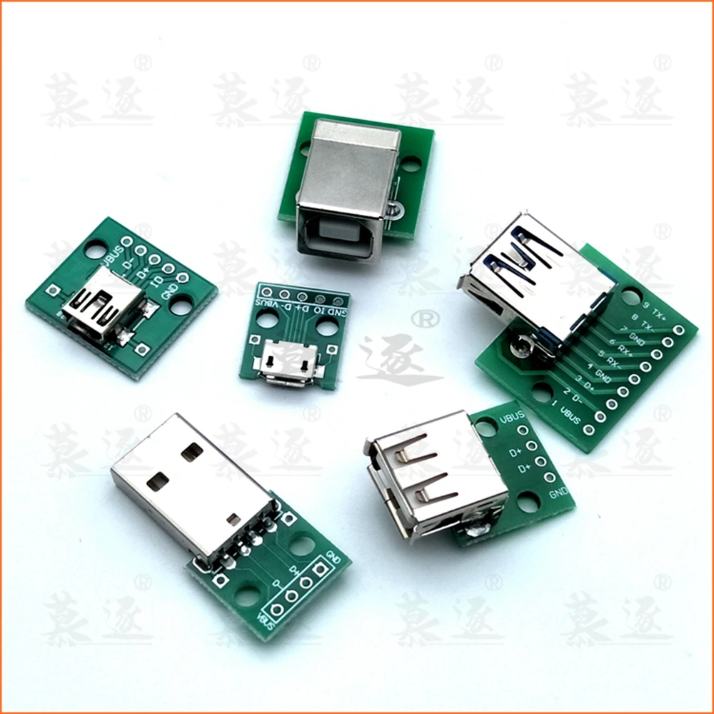 2PCS Micro Mini USB USB A Male USB 2.0 3.0 A Female USB B Connector Interface to 2.54mm DIP PCB Converter Adapter Breakout Board