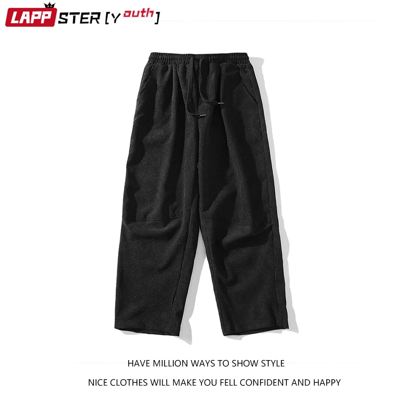 LAPPSTER-Youth Men Thick Corduroy Joggers Pants 2023 Mens Wide Leg Solid Casual Sweatpants Male Sweat Korean Fahsio Trouser Pant