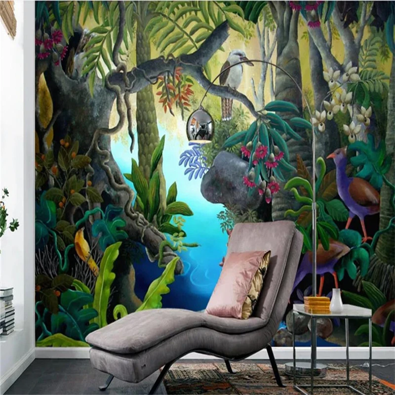 Custom Mural Wallpaper Modern Hand-Painted Tropical Rainforest Banana Tree TV Background Wall Painting