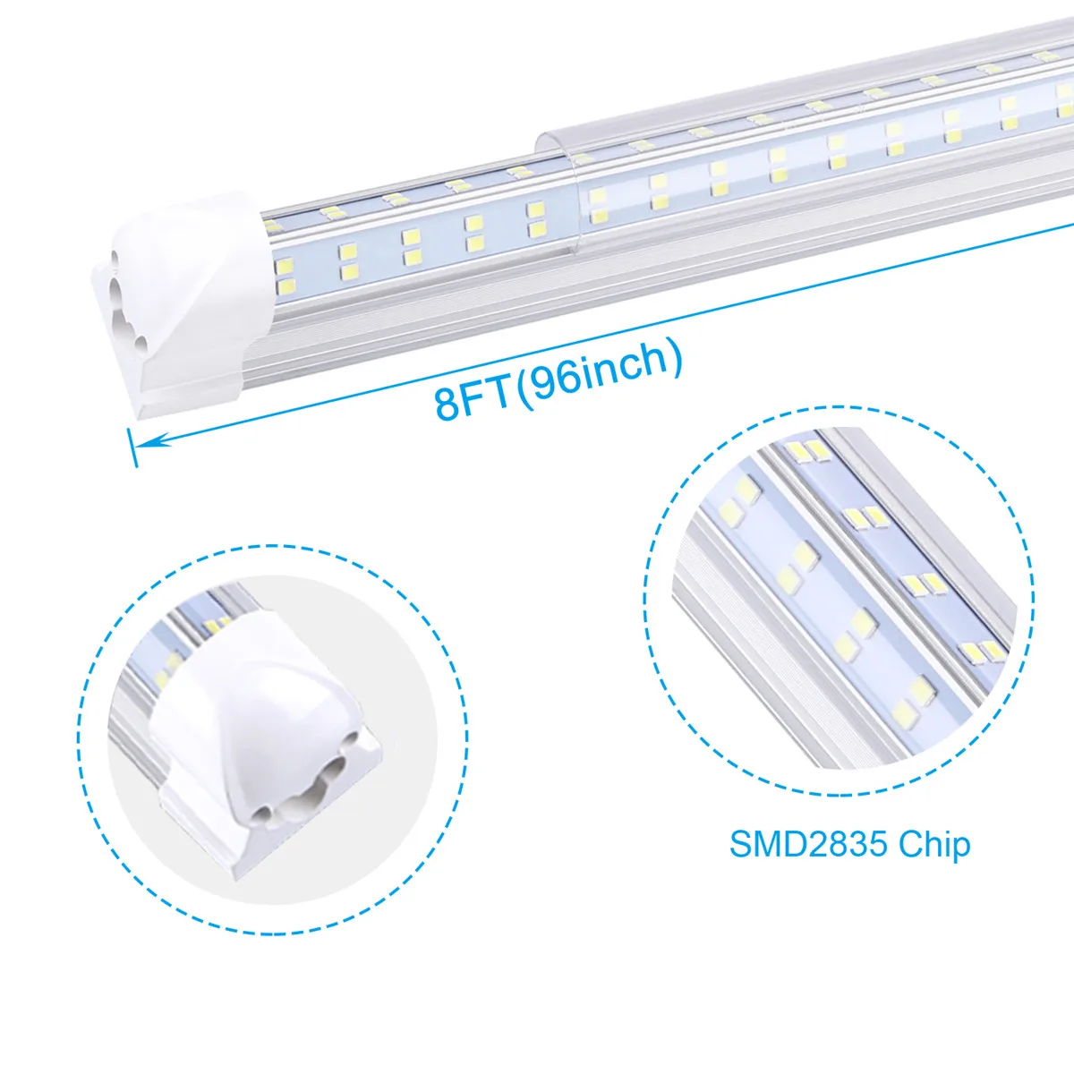 8ft Double Side 4 Rows 120W LED Tube Light Shop Light V-shaped Integrate T8 LED Tube integrated Cooler Door Stock In US