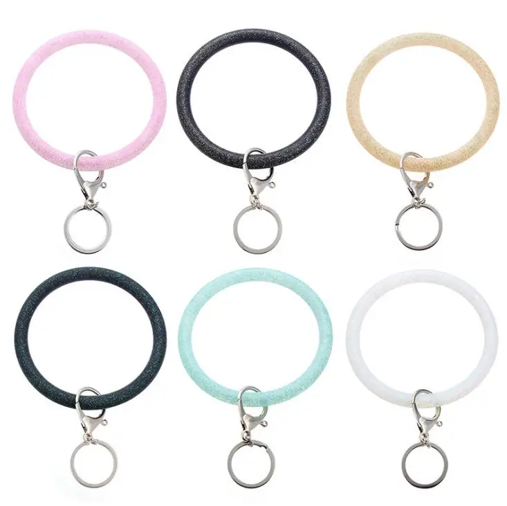 Silicone Wrist Key Ring Fashion Glitter Bracelet Sports Keychain Bracelets Bangle Round Key Rings Large O Cute Keyring Gifts