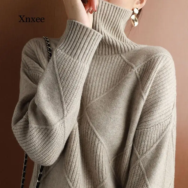 2020 Autumn and Winter New Women's Diamond-Shaped Lazy Pullover Sweater Thickened Warmth Fashion Large Size Knitted Wool Sweater