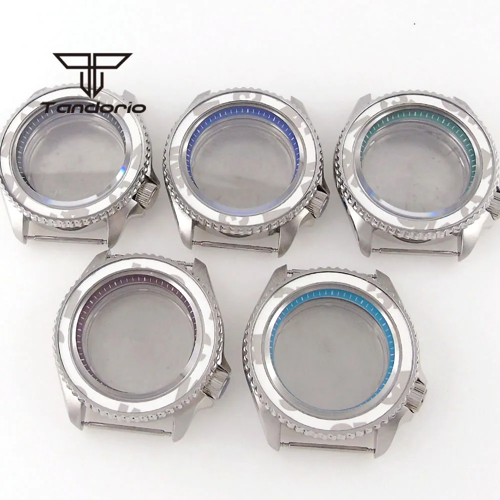 Fit for NH35 NH36 42mm Stainless Steel Watch Case Multi-colored Chapter Ring 3.8 o'clock Screw Crown Sapphire Glass Solid Back