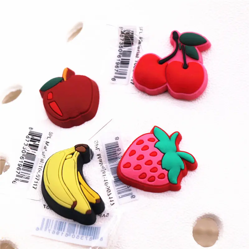 DropShipping Fruits Shoe Charms Accessories Banana Cherry Apple Strawberry Shoes Buckle Decoration fit Wristband Party Kids Gift