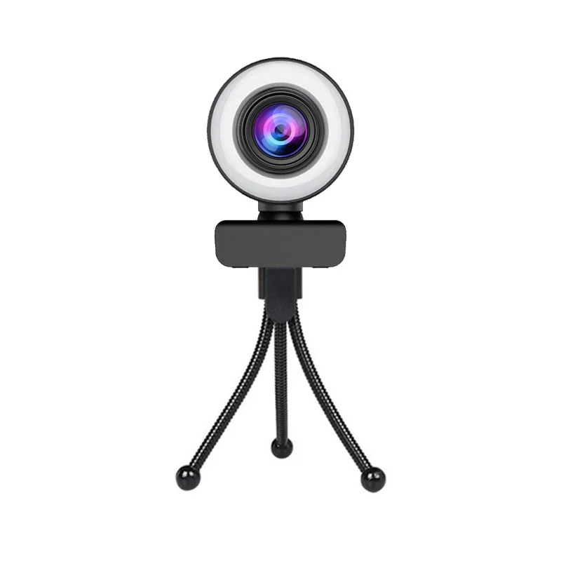 Nueva cámara Web 4K 2K Full HD con micrófono luz de relleno LED cámara Web USB giratoria para PC ordenador portátil para Youtube en vivo