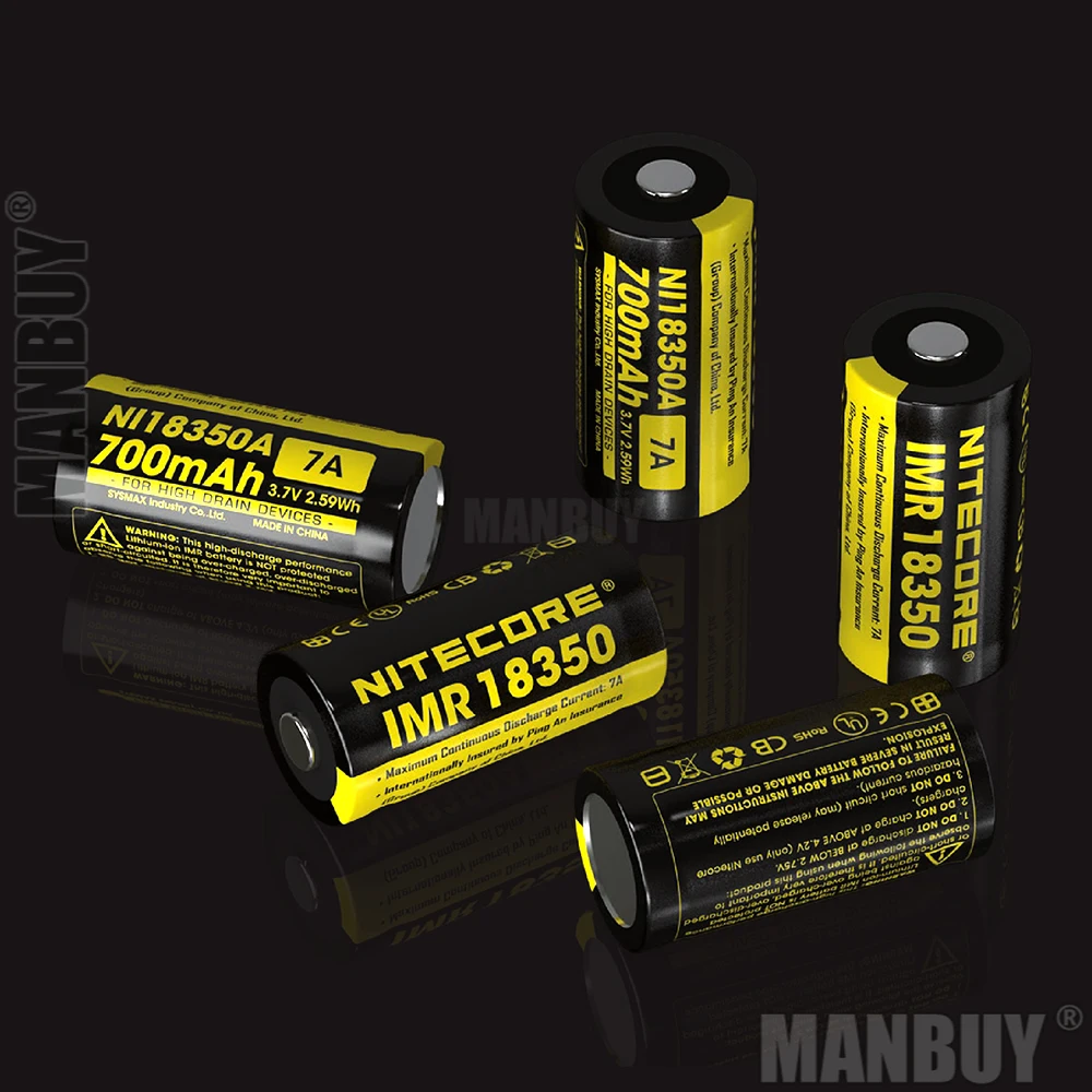 new NITECORE Rechargeable IMR18350 7A 700mAh 3.7V 2.59Wh Lithium 18350 Li-ion Battery for High Drain Devices Flashlight