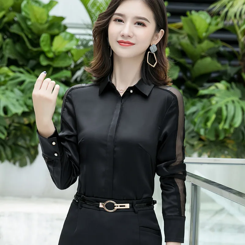 Fashion Women Shirt New Spring Autumn Temperament Long Sleeve Formal Slim Satin Blouses Office Ladies Work Tops