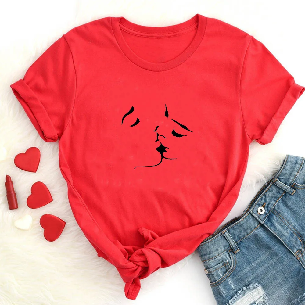 

Love Sexy Girl Nordic Kiss Print Women T-Shirt for Women Casual Multicolor Tops Short Sleeve Women T Shirt Love Heart Print Fem