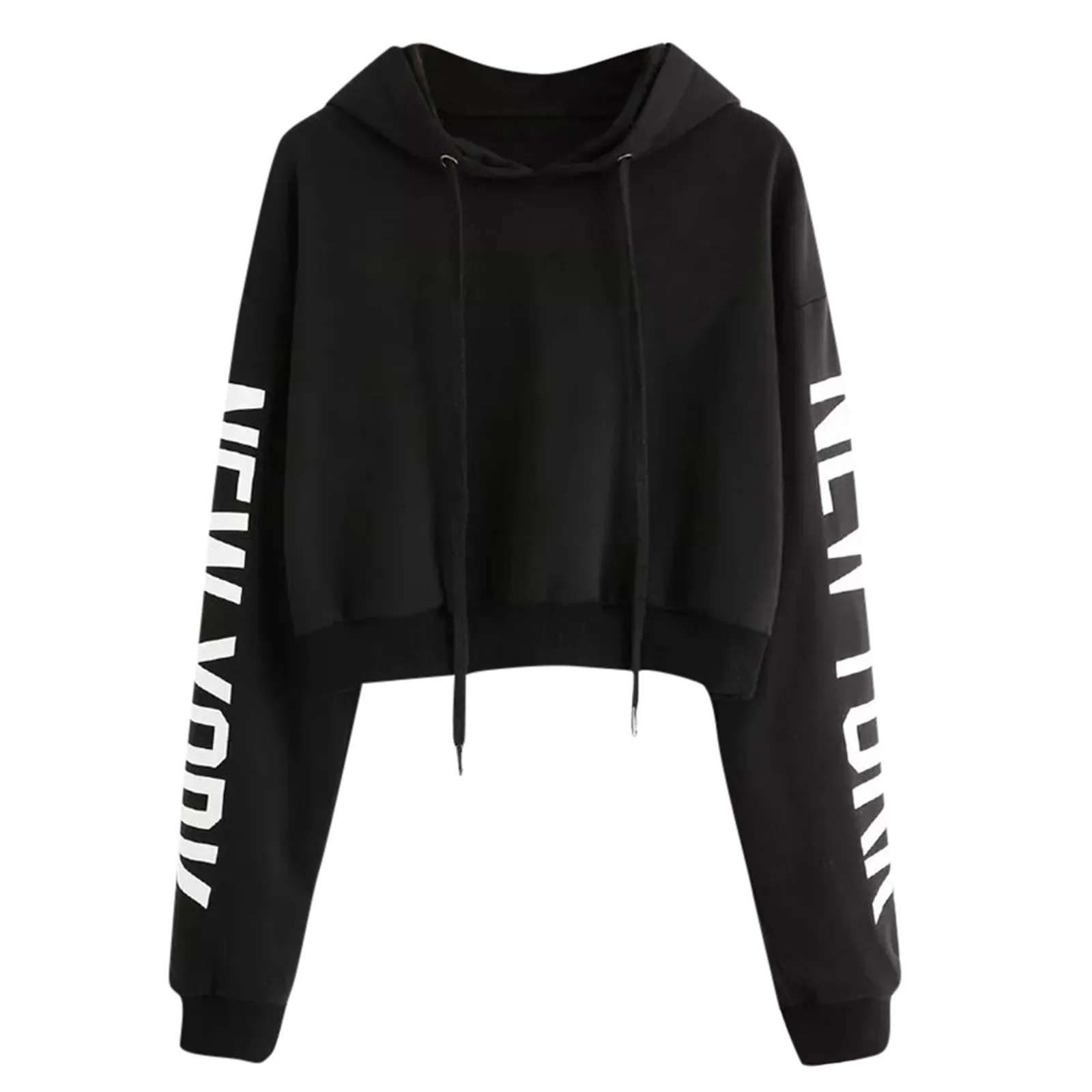 

Autumn Hoodies Women Letter Long Sleeve Drawstring Sweatshirts Crop Top Hoodie Pullover Sweatshirt Black Top Blouse Sudaderas