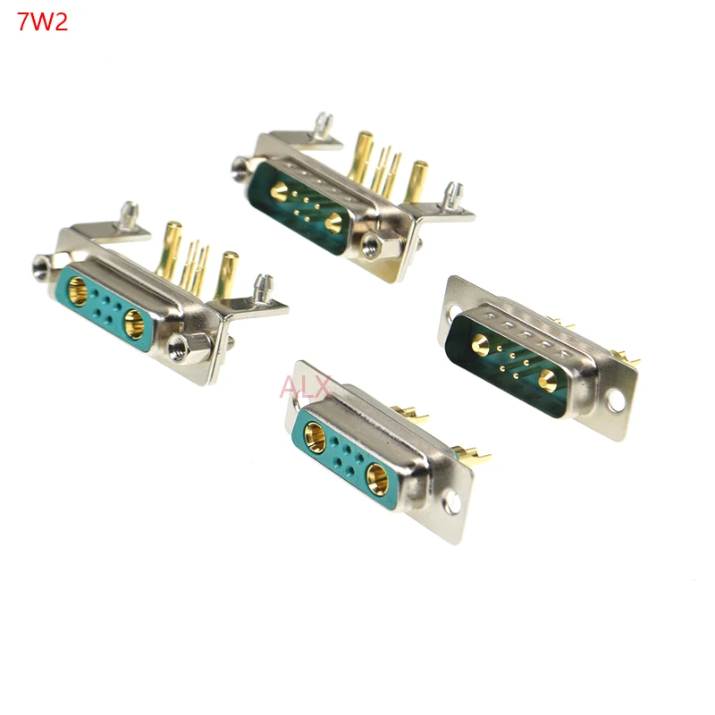 1PCS 7W2 30A Gold plated MALE FEMALE high current CONNECTOR D-SUB adapter solder type 5+2 plug jack high power 7 Power Position