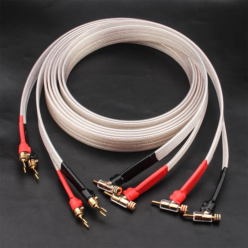 HIFI  Line Micro Space OCC Silver Plated Wire Gun Type Speaker Cable Banana To Spade Plug