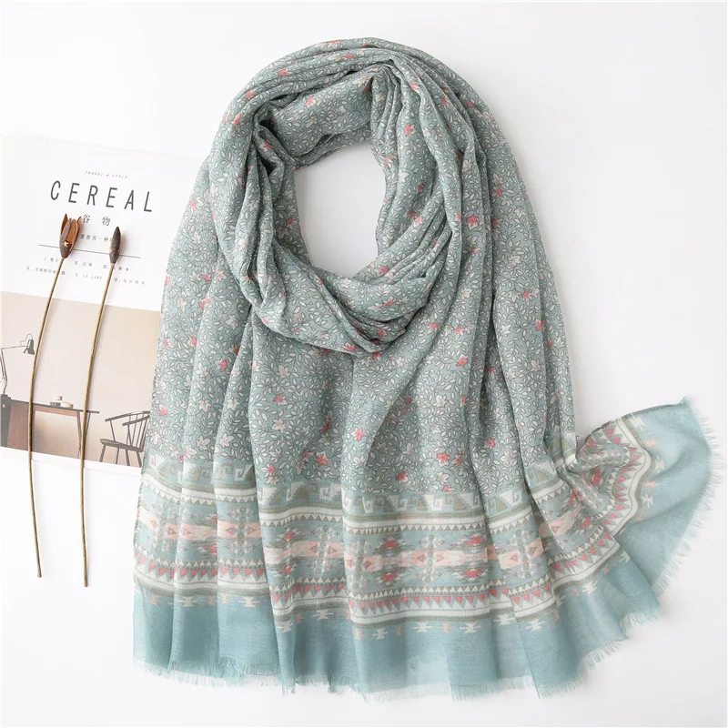 

New Literary Blue Floral Small Spring and Summer Cotton and Linen Feel Sunscreen Shawl Scarf Beach Towel