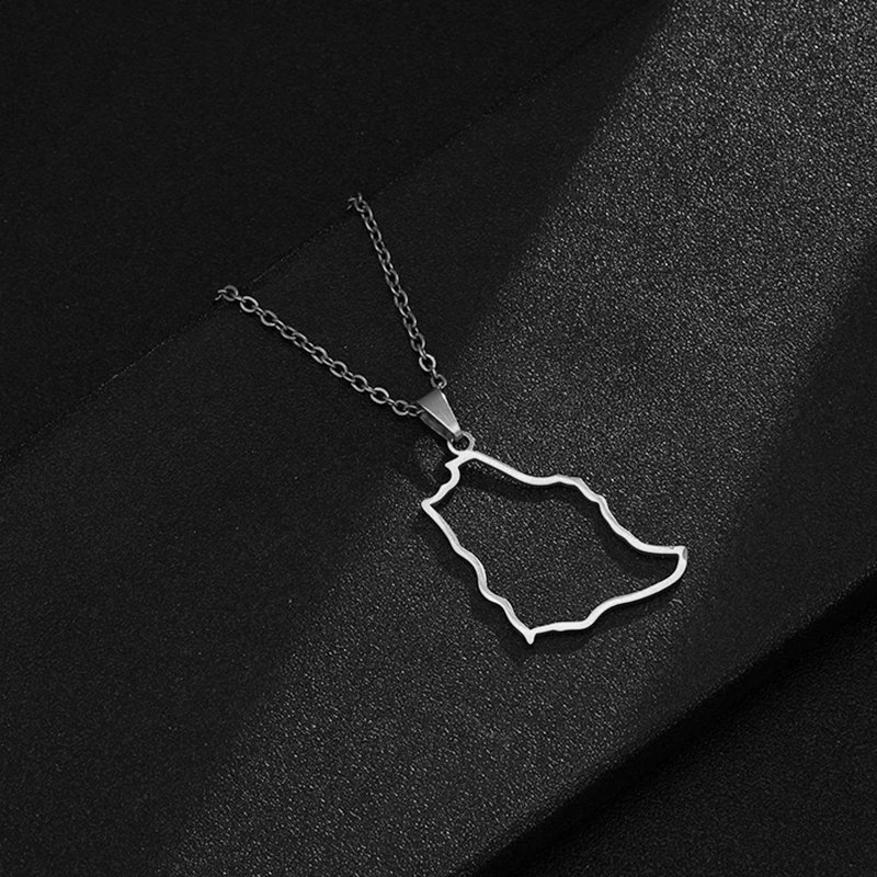 New Saudi Arabia Map Flag Pendant Necklace Stainless Steel Gold Silver Color Arab Emblem Symbol Ethnic Jewelry Patriotic Gift