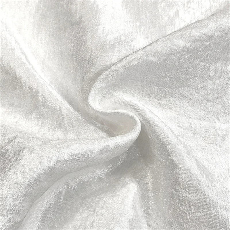 NEW129 Autumn/Spring/Summer Pearl White Coloured Glaze Gloss Luxury Micro-pleated Silk Sateen Flax Fashion Cotton Linen Fabric