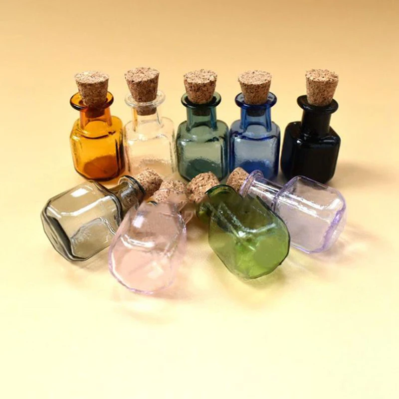 Hot！2Pcs 1:12 Dollhouse Mini Glass Color Bottles Cork Bottles Tiny Jar Vials Model Pretend Play Toy Dollhouse Accessories