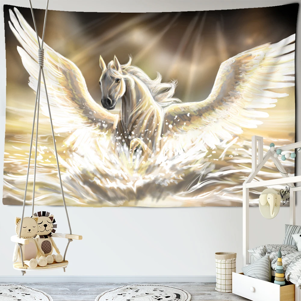 Fantasie Pegasus Tier Tapisserie Fliegen Pferd Wand Hängen Wand Tapisserie Hippie Wand Teppiche Wohnheim Dekor Psychedelic Hause Tapisserie