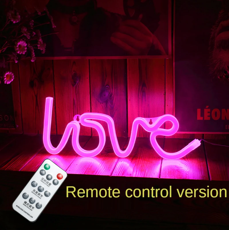 

New Remote Control Neon Light with LOVE Letter Light Girl Heart Room Decoration Light Proposal Valentine's Day Atmosphere Light