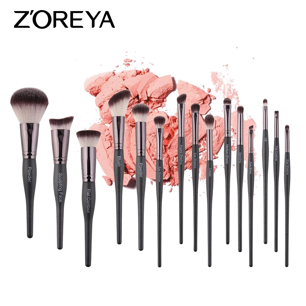 ZOREYA 15pcs Bowling Ball Shape Makeup Brush Set Foundation Powder Blusher Blending Concealer Contour Highlighter Face Make Up