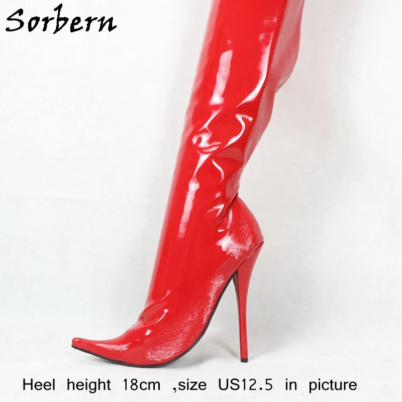 Sorbern Sexy 18Cm Ballet Heel Boots Mid Thigh Over The Knee Ladyboy Boot Plus Size No Seam Front One-Piece Long Boot Custom Wide