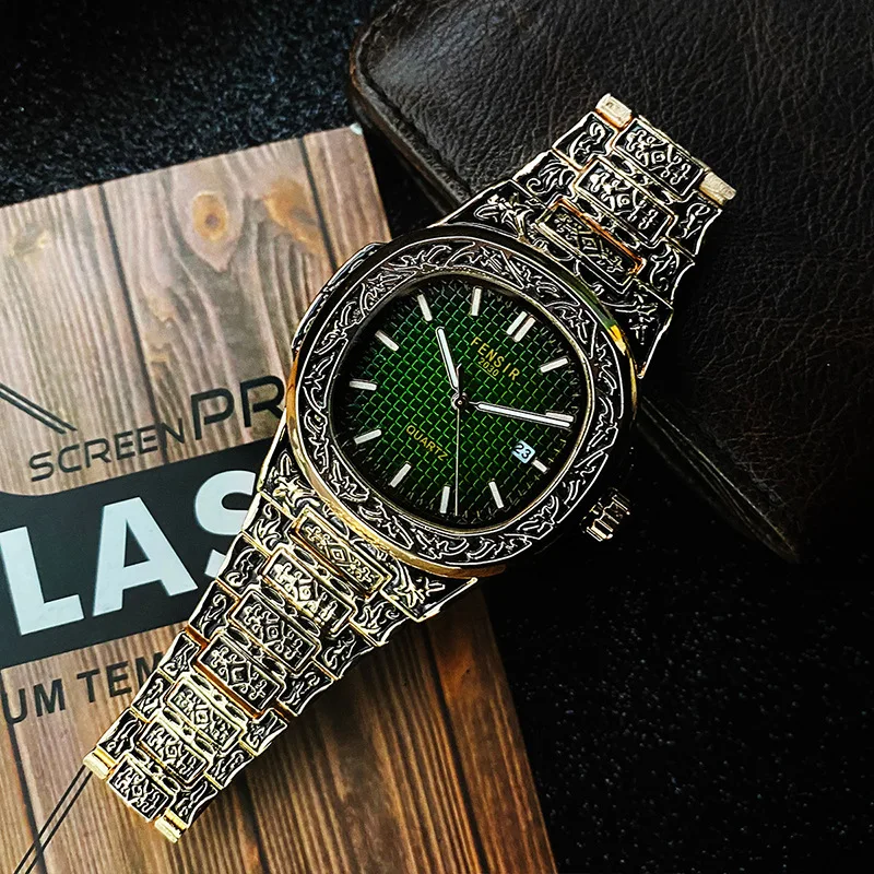 *New style* Fashion Engrave Watch Men Brand New Luxury Classic Designer Stainless Steel Band Watches Free shipping