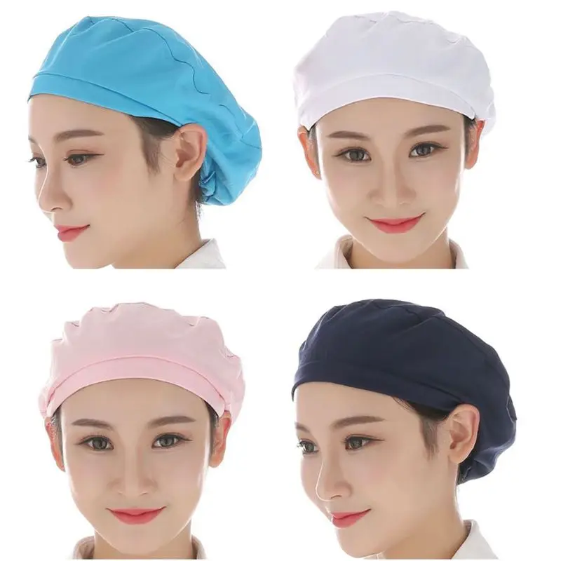 Women Men Dustproof Breathable Kitchen Chef Hat Elastic Cotton Factory Work Cap Protective Hair Cover for Workshop