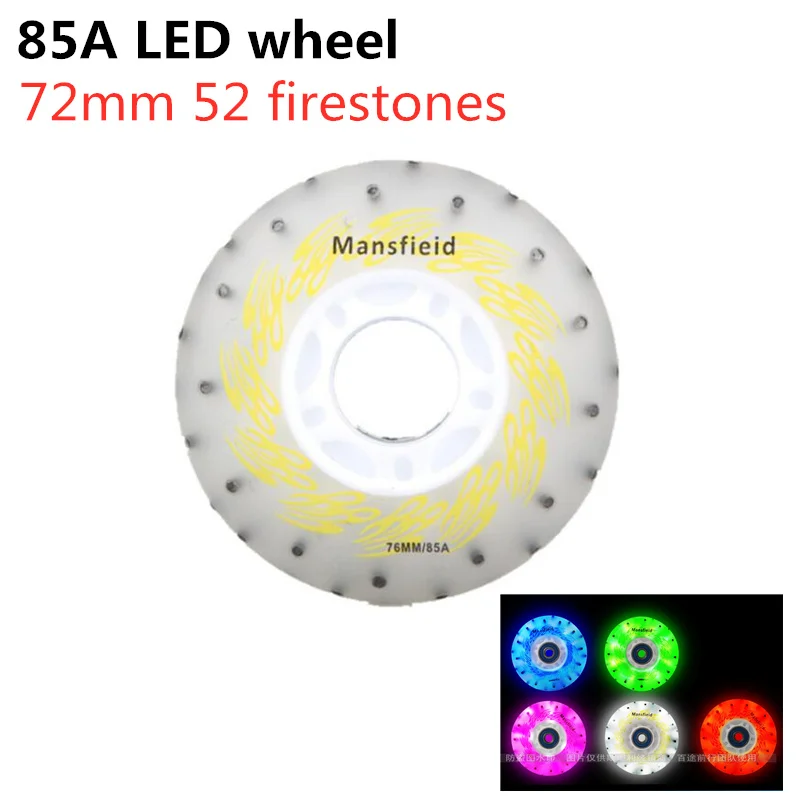 85A 72mm White Light LED Skates Wheel with 52 firestones Inline Skating Tire Flash Shine Roads Magnetic Core 52 Spark Flint 4pcs