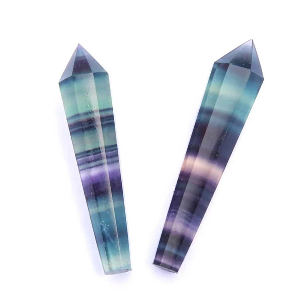 Natural Rainbow Fluorite  Vogel Style Wand Point Quartz Inspired Spiritual Energy Healing Crystal Faceted Point DIY Pendant