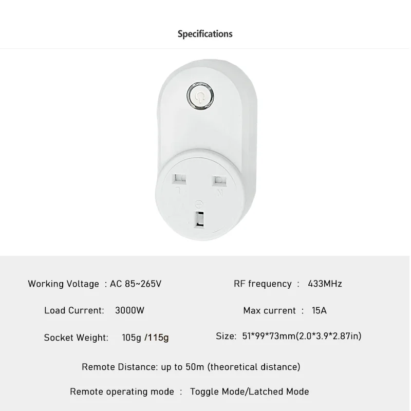 433 Mhz Wireless Remote Control Switch AC220V 15A UK Smart Socket And Rf Universal Plug With Electrical Outlets For Light/Led