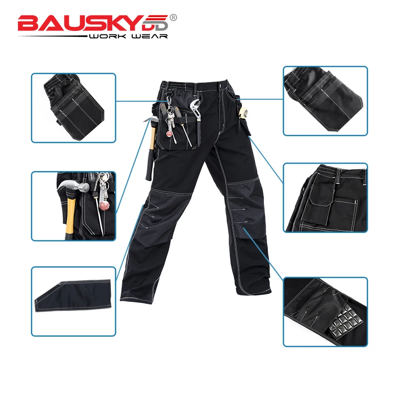 Men's Workwear Cargo Working Pants Multi-functional Pockets Tool Trouser Grey Work Trousers With EVA Knee Pads Fast Shipping