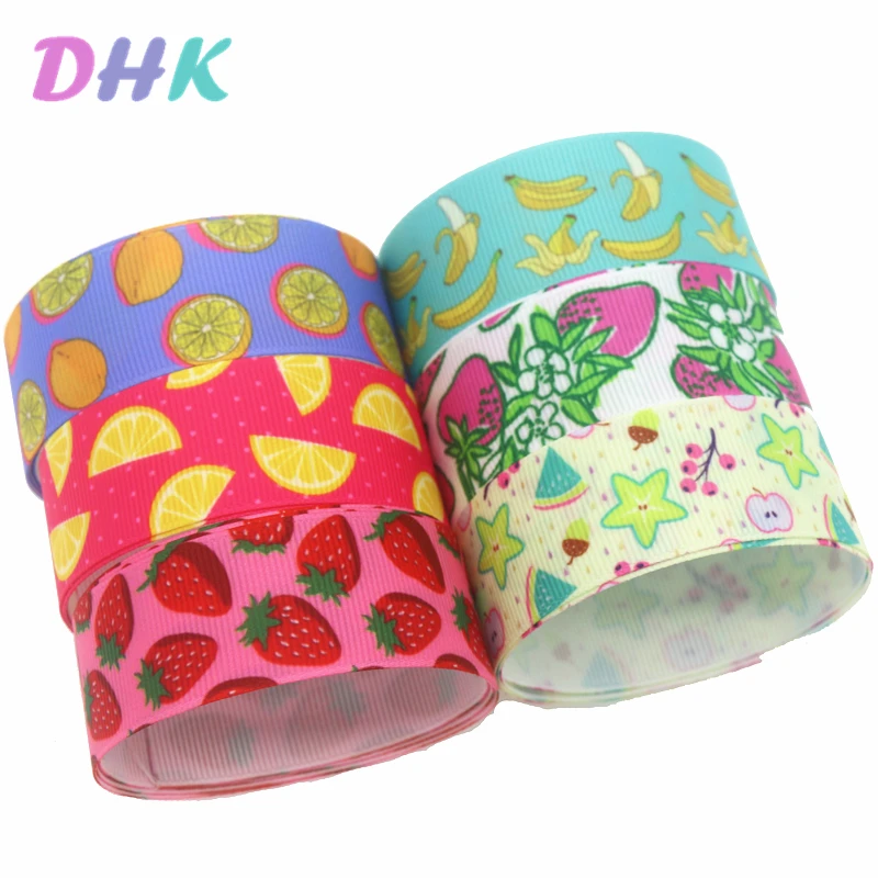 DHK 50yards Fruit Juice Strawberry Printed Grosgrain Ribbon Accessory Material  Headwear Decoration DIY Wholesale Craft S1289