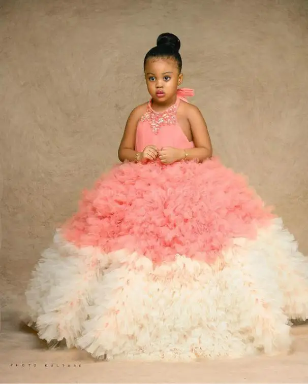 Vestidos de flores con cristales de lujo para niñas, vestidos de baile de tul con niveles, vestidos de boda para desfile de cumpleaños para niños pequeños, 2021