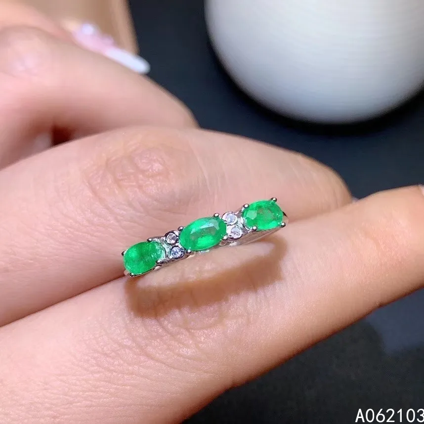 KJJEAXCMY fine jewelry 925 sterling silver inlaid natural emerald Women's fresh popular fashion gem adjustable ring support test