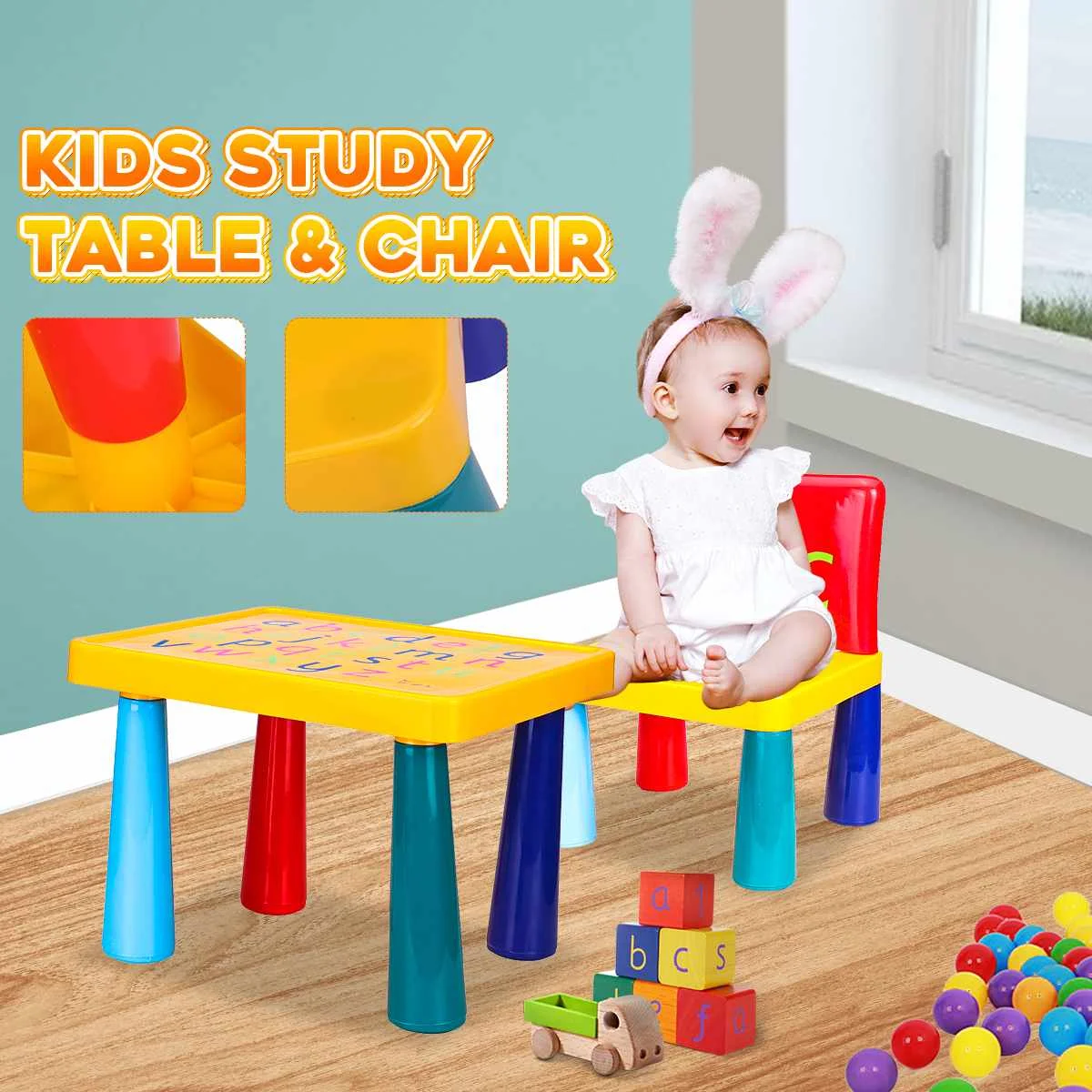 LazyChild Folding Children Table Chair Set Kids Playing Study Writing Drawing Table Chair Home School Children Furniture Set