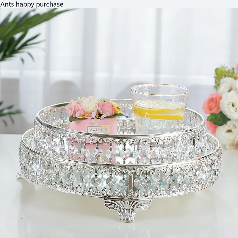 European Mirror Metal Tray Cake Stand Crystal Fruit Plate Cosmetic Jewelry Box Sundries Storage Tray Dessert Table Decoration