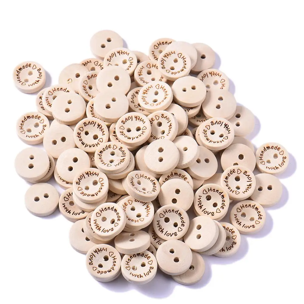 100Pcs/Pack Natural Color Round Line 15/20/25mm 2Holes Wooden Buttons Fit Sewing Scrapbooking Buttons For Craft DIY Mixed Sew