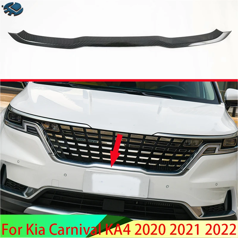 

For Kia Carnival KA4 2020 2021 2022 Carbon Fiber Style Front Center Mesh Grille Grill Cover Radiator Strip Trim Decoration