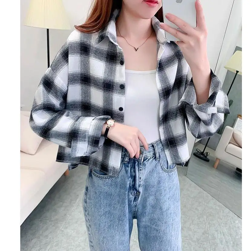 Shirts Women Spring Tops Korean Vintage Plaid Various Colors Aesthetic Casual Students Fashion Harajuku Design All-match Female