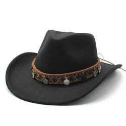 Four Seasons Man Women Cowboy Hats Woolen Ethnic Style West Indian Banded Copper Coin Decoration High Quality Caps