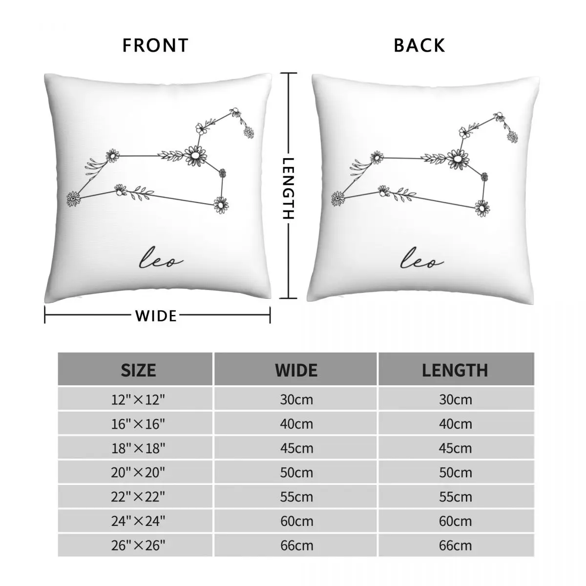 Leo Zodiac Wildflower Constellation Square Pillowcase Polyester Linen Velvet Pattern Zip Pillow Case Home Cushion Case