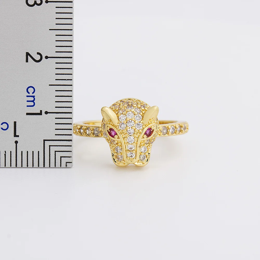 Fashion Personality Leopard Head Design Copper Zircon Wedding Ring Men and Women Open Ring Best Party Birthday Gift Jewelry