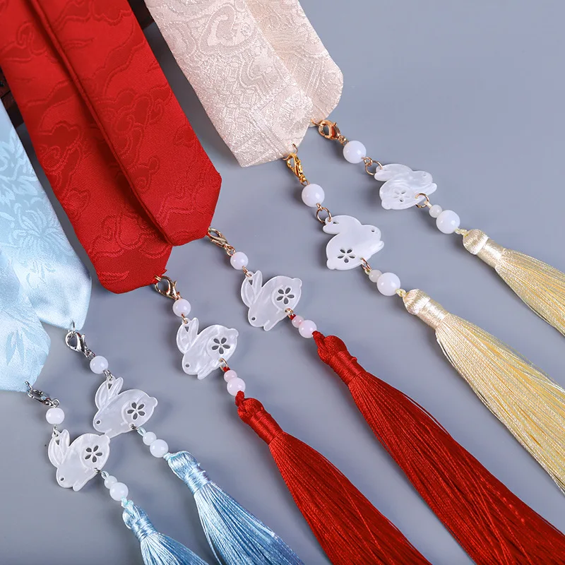 Chinese Style Cute Rabbit Tassel Ribbon Hairbands Retro Hanfu Hair Decoration Satin Printing Headband Hair Accessories Hair Rope