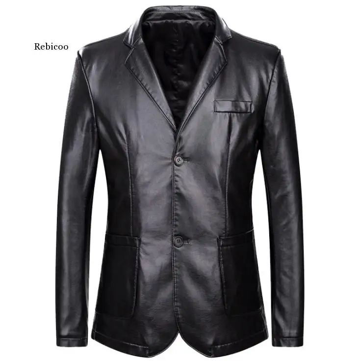 

Spring and Autumn Loose Lapel Leather Jacket Men Leather Casual Jacket Mens Leather Coat