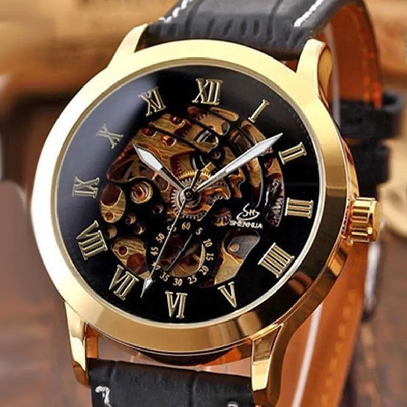 

SHENHUA Watch Men Skeleton Watches Roma Dial Automatic Self Wind Mechanical Wristwatches Relogio Masculino Reloj Hombre