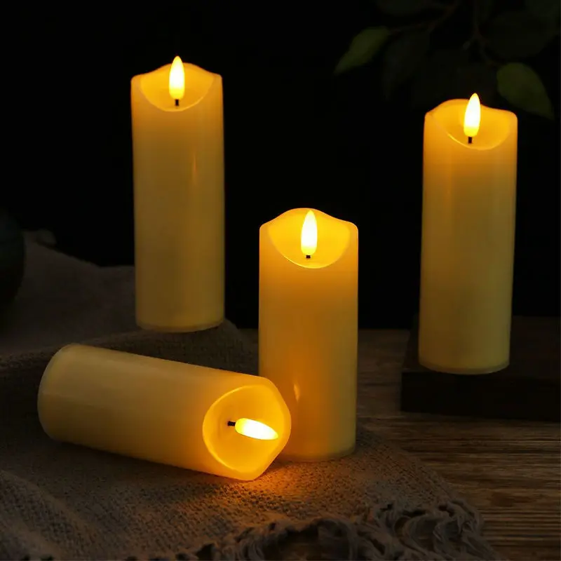 Conjunto de 4 flameless cintilação vela com temporizador remoto 3d pavio bateria operar pilar luz festa de casamento em casa decoração de natal