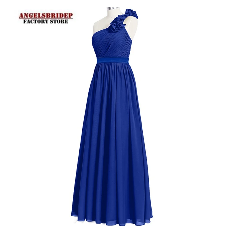 

Angelsbridep Royal Blue Long Prom Dresses 2021 One-Shoulder Chiffon Evening Party Gowns Sash Zipper Pleat Sukienki Koktajlowe