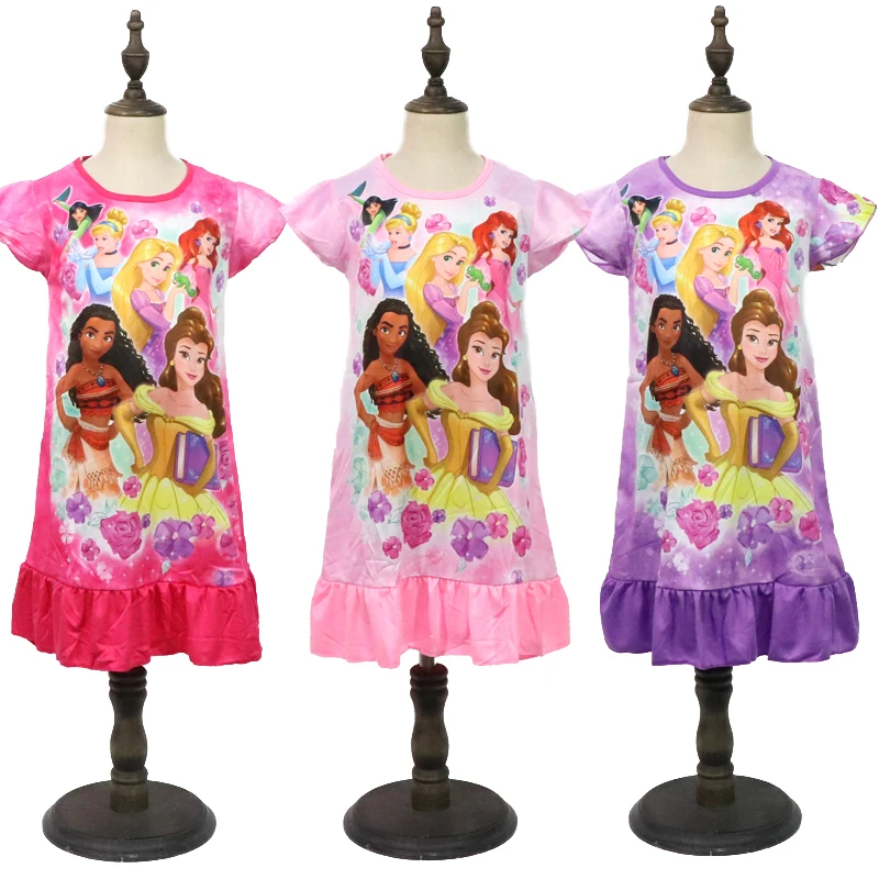 

Girls mermaid Princesses Dress Disney Summer Kids Clothes Children's Pajamas Birthday Casual Costume Rapunzel Belle 3-8 Y