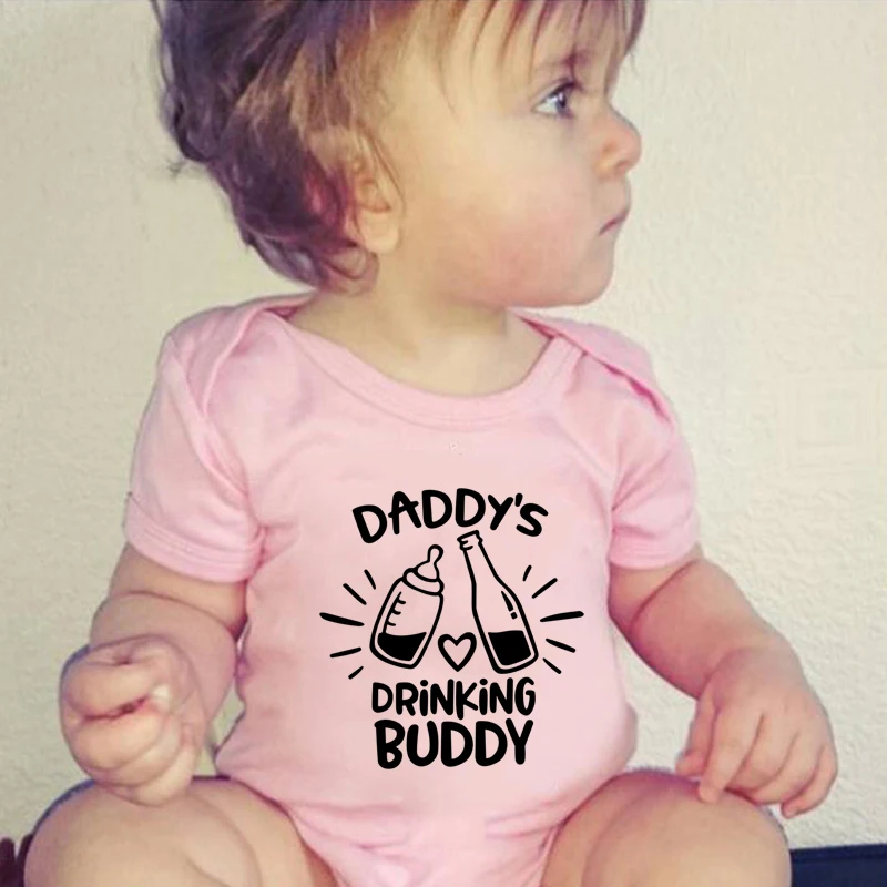 Daddy's Drinking Buddy Funny Baby Bodysuit Cotton Baby Boy Girls Onesies Rompers Dad Reveal outfit Pregnancy Announcement gift