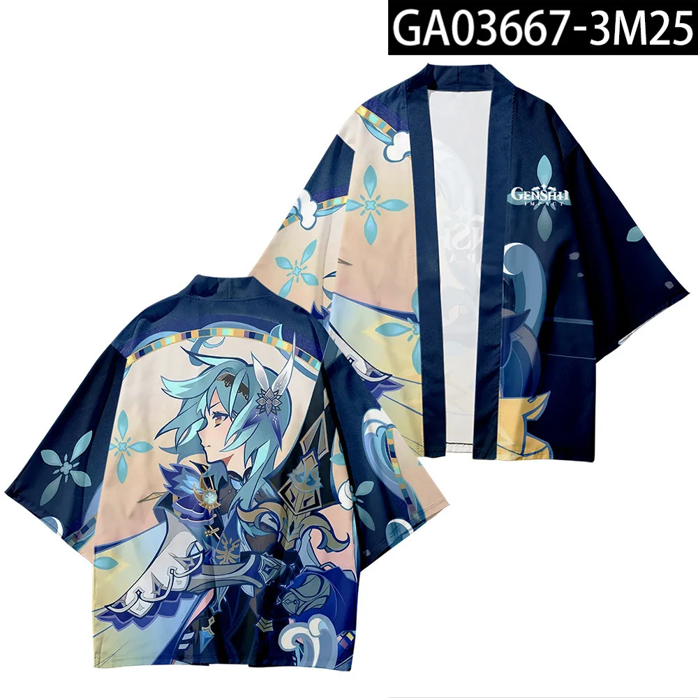 Game Genshin Impact Eula Japanese Kimono Haori Yukata Cosplay Women/Men Fashion Summer Short Sleeve Kimono Shirts Streetwear